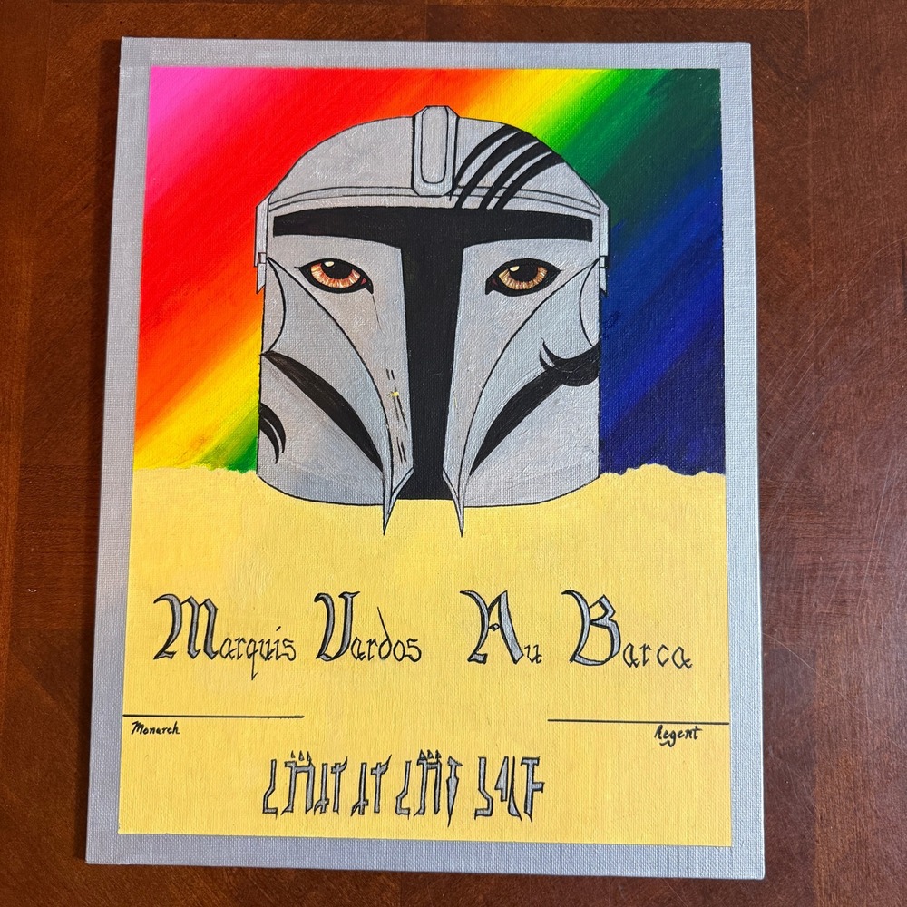Mandalorian Helmet Fan Art Canvas Painting Marquis Vardos Au Barca 12x16